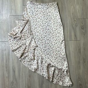 Forever 21 Flowered Slit Ruffled High Waisted Skirt X-Small